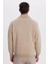 Unisex Relax Fit Rahat Kesim Pamuklu Içi Polarlı Fermuarlı Koyu Bej Polo Yaka Flato Cepli Sweatshirt Hırka 7