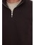 Unisex Relax Fit Rahat Kesim Pamuklu Içi Polarlı Yarım Fermuarlı Kahverengi Dik Yaka Sweatshirt 3