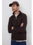 Unisex Relax Fit Rahat Kesim Pamuklu Içi Polarlı Yarım Fermuarlı Kahverengi Dik Yaka Sweatshirt 4