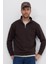 Unisex Relax Fit Rahat Kesim Pamuklu Içi Polarlı Yarım Fermuarlı Kahverengi Dik Yaka Sweatshirt 5
