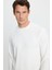 Erkek Relax Fit Rahat Kesim Uzun Kollu Ekstra Yumuşak Bisiklet Yaka Ekru Sweatshirt 2