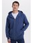 Unisex Relax Fit Rahat Kesim Pamuklu Içi Polarlı Çift Cepli Tam Fermuarlı Indigo Kapüşonlu Sweatshirt 1