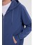 Unisex Relax Fit Rahat Kesim Pamuklu Içi Polarlı Çift Cepli Tam Fermuarlı Indigo Kapüşonlu Sweatshirt 3