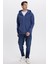 Unisex Relax Fit Rahat Kesim Pamuklu Içi Polarlı Çift Cepli Tam Fermuarlı Indigo Kapüşonlu Sweatshirt 4