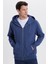 Unisex Relax Fit Rahat Kesim Pamuklu Içi Polarlı Çift Cepli Tam Fermuarlı Indigo Kapüşonlu Sweatshirt 5