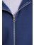 Unisex Relax Fit Rahat Kesim Pamuklu Içi Polarlı Çift Cepli Tam Fermuarlı Indigo Kapüşonlu Sweatshirt 6
