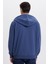 Unisex Relax Fit Rahat Kesim Pamuklu Içi Polarlı Çift Cepli Tam Fermuarlı Indigo Kapüşonlu Sweatshirt 7