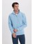 Unisex 3'lü Paket Taş-Mavi-Saks Mavi Relax Fit Pamuklu Yarım Fermuarlı Dik Yaka Sweatshirt 3