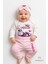 Little Princess 3’lü Kız Bebek Takımı Uzun Kollu Pamuklu Body,pembe Pantolon ve Fiyonk Bandana Seti 1