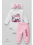 Little Princess 3’lü Kız Bebek Takımı Uzun Kollu Pamuklu Body,pembe Pantolon ve Fiyonk Bandana Seti 5