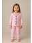 Kız Çocuk Pembe Çizgili Düğmeli Uzun Kollu Alt Üst Pijama Takımı %100 Pamuklu 1