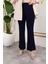 Likralı Krep Kumaş Ispanyol Paça Pantolon-Lacivert 5