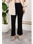 Likralı Krep Kumaş Ispanyol Paça Pantolon-Siyah 8