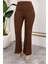 Likralı Krep Kumaş Ispanyol Paça Pantolon-Kahverengi 6
