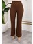 Likralı Krep Kumaş Ispanyol Paça Pantolon-Kahverengi 7