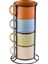 Metal Standlı Porselen Renkli Kupa Seti 4 Kişilik - 180ML - Kahve - Cappuccino 2