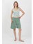 Kadın Kalın Askılı Pamuk Penye Şortlu Crop Takım Suyeşili 1