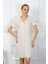 Kadın Pamuk Keten Kısa Kol Düğmeli Krem Tunik Gecelik 1