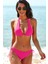 Kadın Fuşya Belden, Boyundan Bağlamalı ve Ayarlanabilir Külotlu Üçgen Bikini Mayo Takımı 1