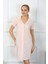Kadın Pamuk Keten Kısa Kol Düğmeli Pudra Tunik Gecelik 4