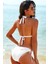 Kadın Beyaz Belden, Boyundan Bağlamalı ve Ayarlanabilir Külotlu Üçgen Bikini Mayo Takımı 2
