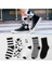 Kadın 5 Çift Siyah Beyaz Inek Desenli Çizgili Tenis Çorabı 1