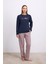 - Rahat ve Şık %100 Pamuklu Uzun Kol Sweatshirt ve Ekose Pantolon Pijama Takımı 1