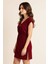 Kadın Bordo Yanları Yırtmaçlı Tokalı V Yaka Mini Plaj Elbisesi 2