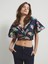 Yeni Sezon V Yaka Çiçekli Kısa Kollu Crop Kadın Bluz 1