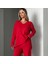 Kadın Uzun Kollu Yüksek Bel V Yaka Kırmızı Ikili Takım 3
