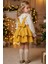 Kız Çocuk Helen Koyu Sarı Askılı Kat Kat Bağlama Jile Elbise Dantel Detay Ekru Uzun Kollu Bluz Takım TKM-0190.4 1