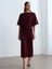 90266 Yün Karışımlı Kayık Yaka Kemerli Triko Elbise-Bordo M. 1