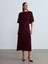 90266 Yün Karışımlı Kayık Yaka Kemerli Triko Elbise-Bordo M. 5