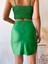 Tek Yırtmaçlı Arkadan Fermuarlı Deri Etek Yeşil 3