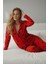 Süet Gömlek Pijama Takımı 7107 Kalpli Kırmızı 8