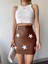 Yıldız Baskılı Deri Etek Kahve 1