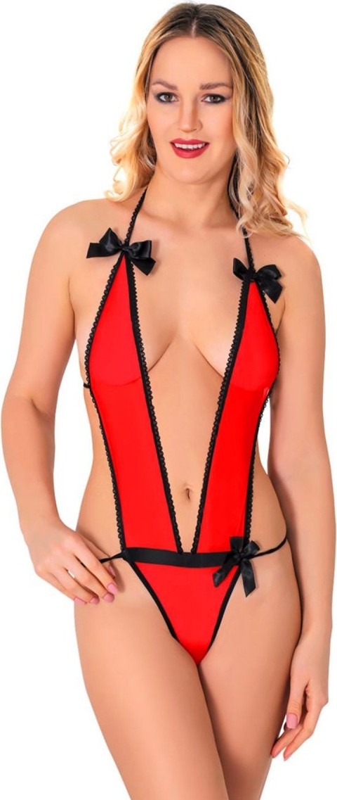 Melonika Kırmızı Lcralı Tül Bodysuit - 973