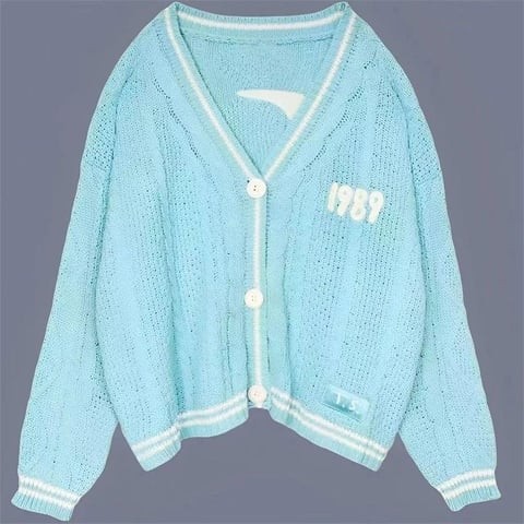 Shein Mavi 1989 (Taylor's Version) Cardigan Oversize Hırka ,Oversize Taylor Swift Hırka , bebe -Uçuk Mavi Oversize Kadın Hırka görsel 2