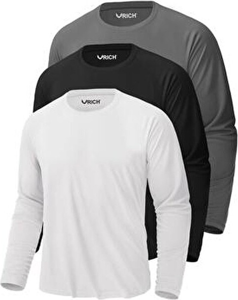 Rich Erkek Siyah-Beyaz-Antrasit 3'lü Paket Basic Uzun Kollu Tişört Sporcu Body T-Shirt