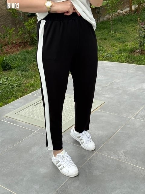 Gökyüzü Moda Kadın Kısa Kollu Modal Dokulu Kumaş Yanı Şeritli Takım görsel 4