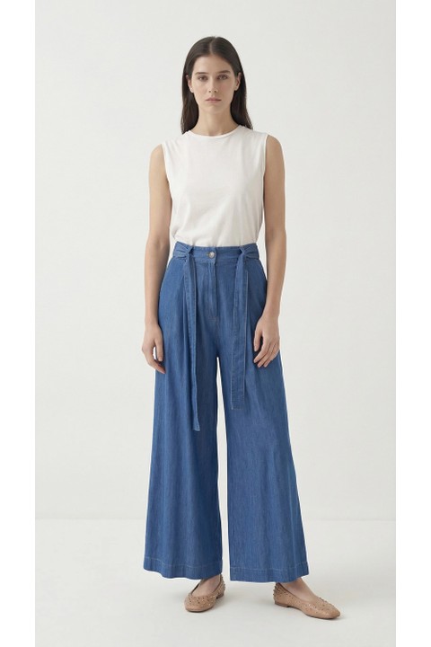 ALLDAY Açık Mavi-Kemerli Pileli Bol Paça Denim Pantolon