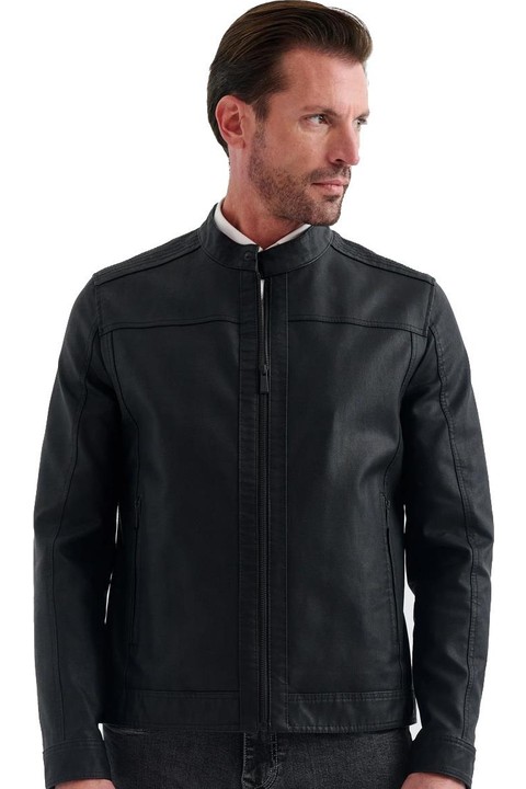 Pierre Cardin CEDRIC BIKER TARZI DERİ DOKUMA , REGULAR FİT, ERKEK SUNİ DERİ MONT