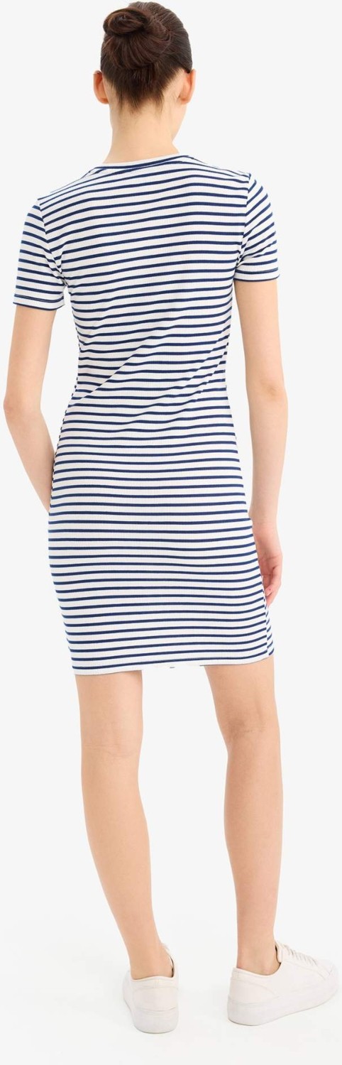 DeFacto Bodycon Vücudu Saran Bisiklet Yaka Çizgili Fitilli Kısa Kollu Mini Elbise C1733AX25SP görsel 6