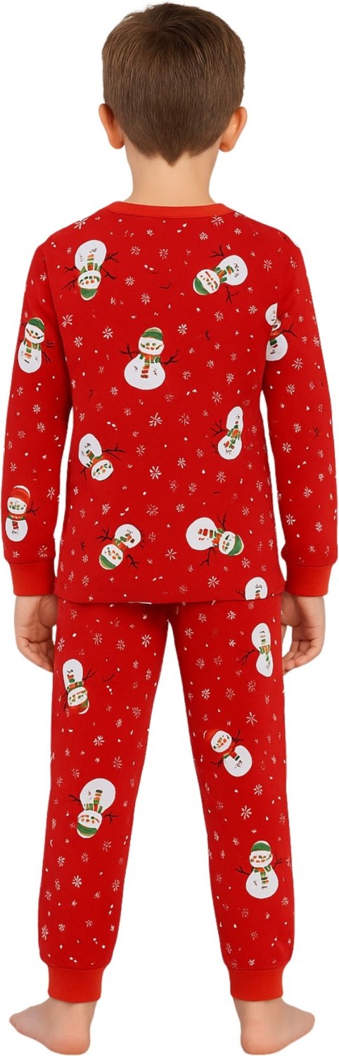 Zuzunga Unisex Yılbaşı Kardan Adam Desenli Çocuk Pijama Takımı görsel 4