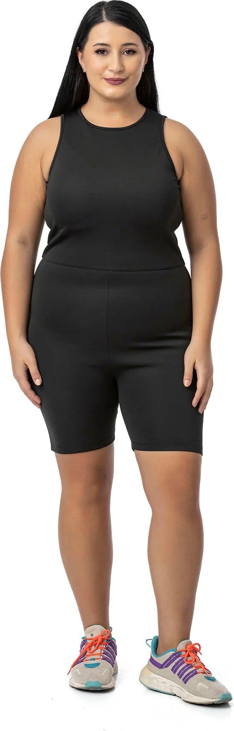 Disentis Modest Büyük Beden Siyah Kısa Taytlı Tulum Polyester Kumaş ile Slim Fit Tasarım görsel 7