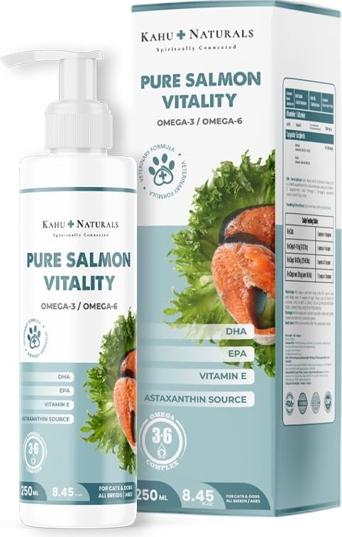 Aesco Kahu Naturals Pure Salmon VITALITY%100 Doğal Norveç Somon Yağı, Omega 3 ve 6, E Vitamini, Kedi ve Köpek, 250 ml