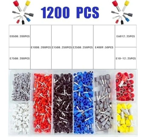 Resim Terminal Seti, 1200 Parça Terminal Takımı, 8 Farklı Boyut Awg 23-7 Bakır Krimplı Terminal, 8 Renk Terminal Konnektör, Tel Kılıfı Krimplama, Elektrik ve Endüstriyel Kullanım Için 