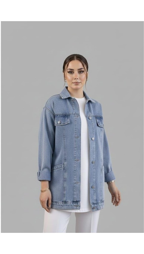 Harma Time Butik Kadın Cep Detaylı Denim Lacivert Kot Ceket görsel 2
