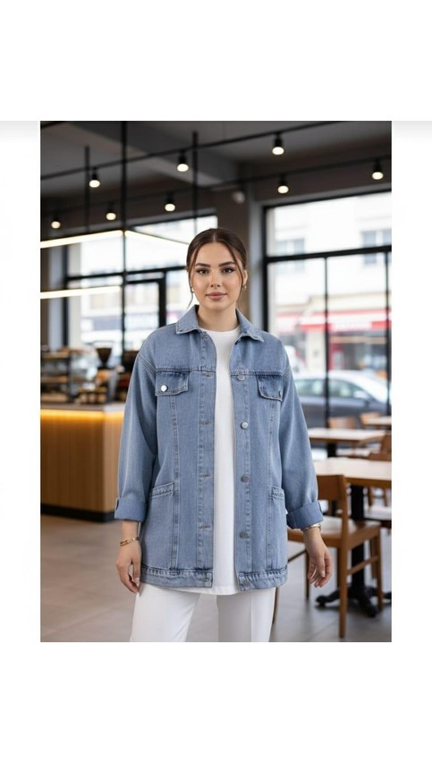 Harma Time Butik Kadın Cep Detaylı Denim Lacivert Kot Ceket görsel 3