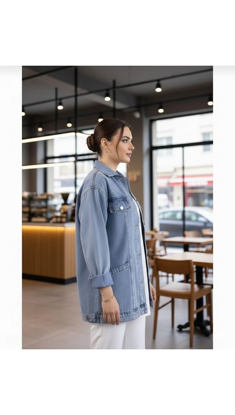 Harma Time Butik Kadın Cep Detaylı Denim Lacivert Kot Ceket görsel 4